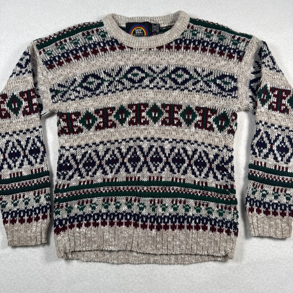 Vintage New Era Kids Fair Isle Sweater Made in USA Knit Crewneck Size 16-18 - Picture 1 of 8